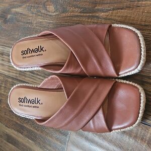 Softwalk Women's Brown Leather Espadrille Wedge Sandals. Size 7.5‎